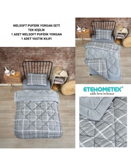 ETE HOMETEX TEK KİŞİLİK LÜX WELSOFT YORGAN SETİ SAFİR GRİ 155X215CM 8696474231850